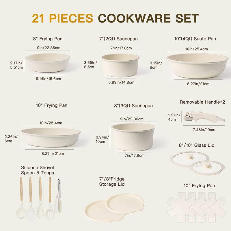 21 Piece Non-Stick, Aster cook Ceramic Cookware Set with Sensor Handles