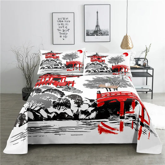 Digital Printing Polyester Bed Flat Sheet With Pillowcase