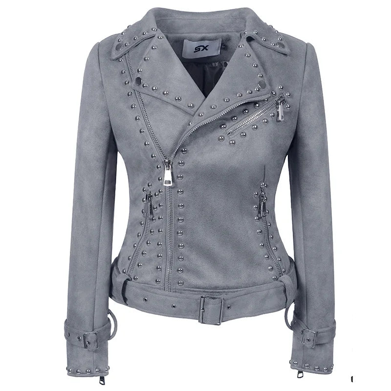 Women's Steampunk Leather Jacket Slim Fit