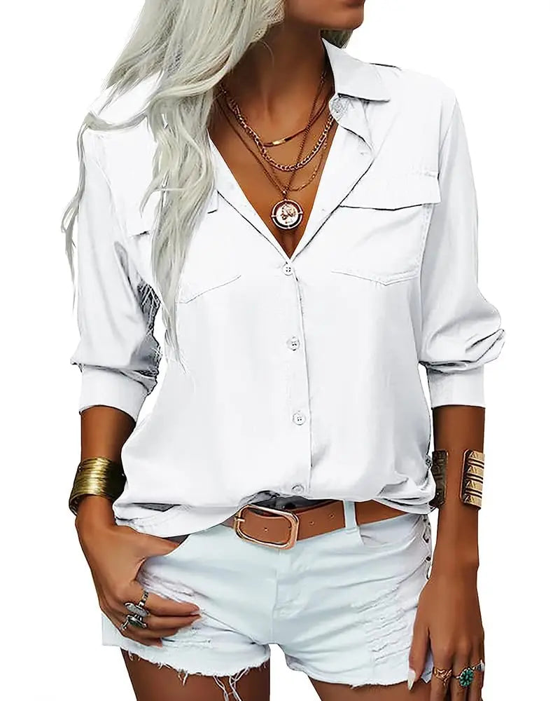 Long Sleeves Button Down Lapel Blouse