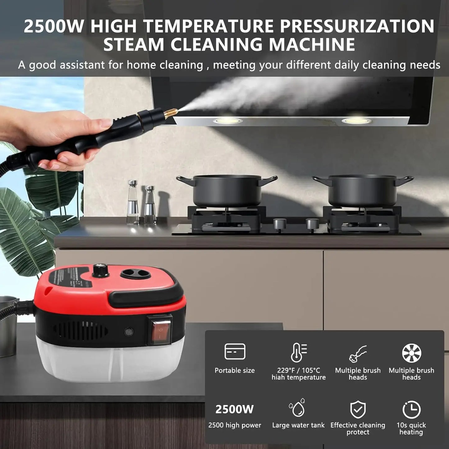 Steam Cleaner,2500W Hand-Held High Pressure Portable Cleaning Machine with  Brush