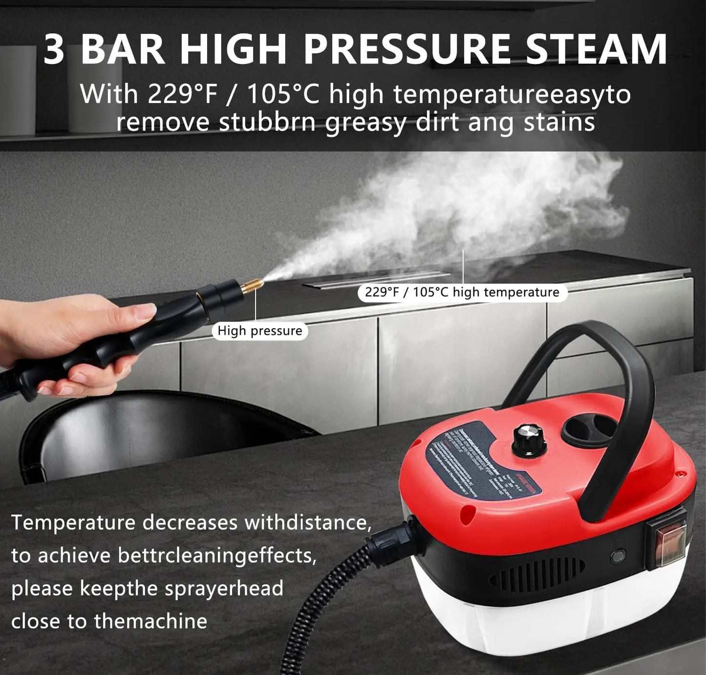 Steam Cleaner,2500W Hand-Held High Pressure Portable Cleaning Machine with  Brush