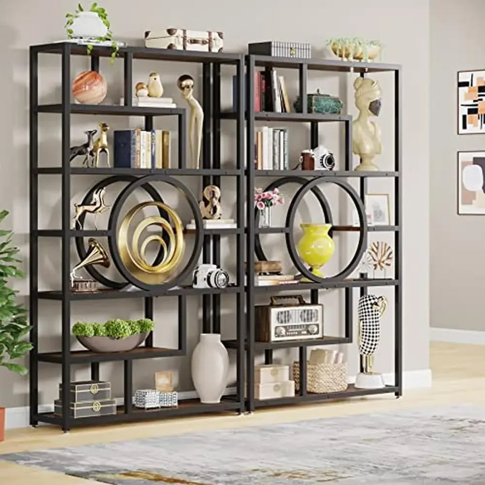 8-Tier Industrial Geometric Bookshelf with 11 Open Shelving Units