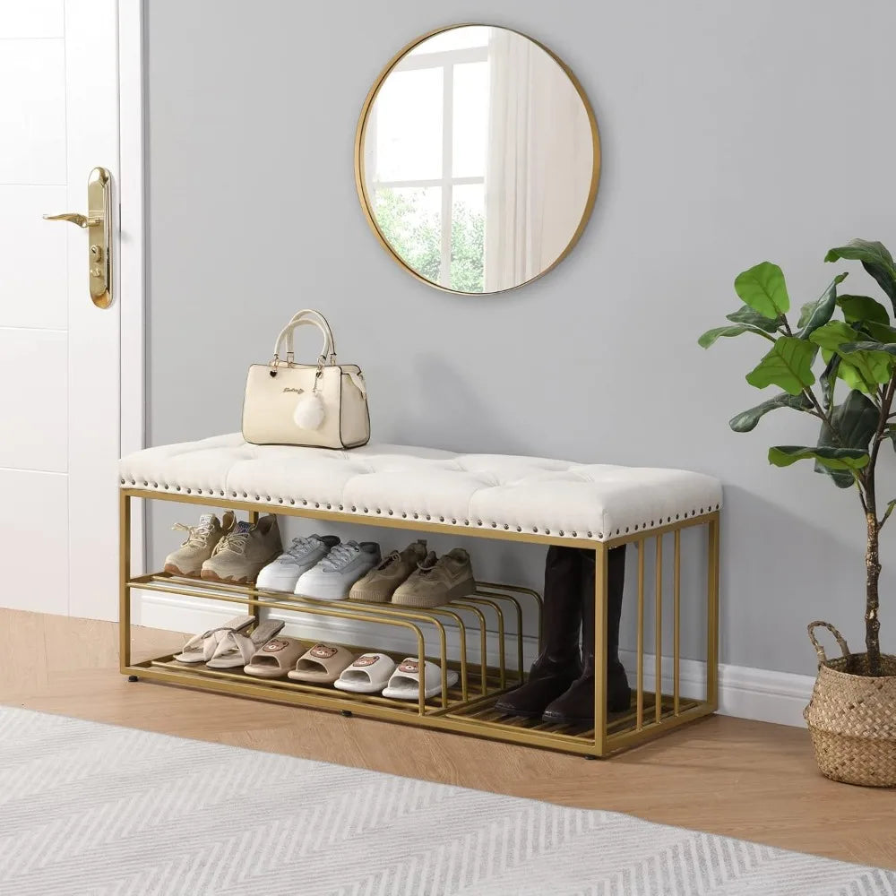 Linen Bench with Shoe Storage