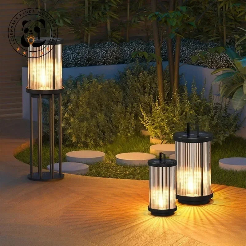 Modern Designer Solar Lamps Outdoor Waterproof Garden Glass Lanterns Street Villa Courtyard Lawn Balcony Decoration Floor Lights