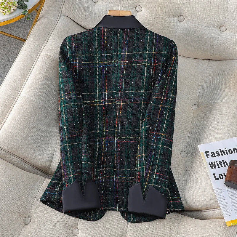 Luxury Ladies Black White Plaid Coat