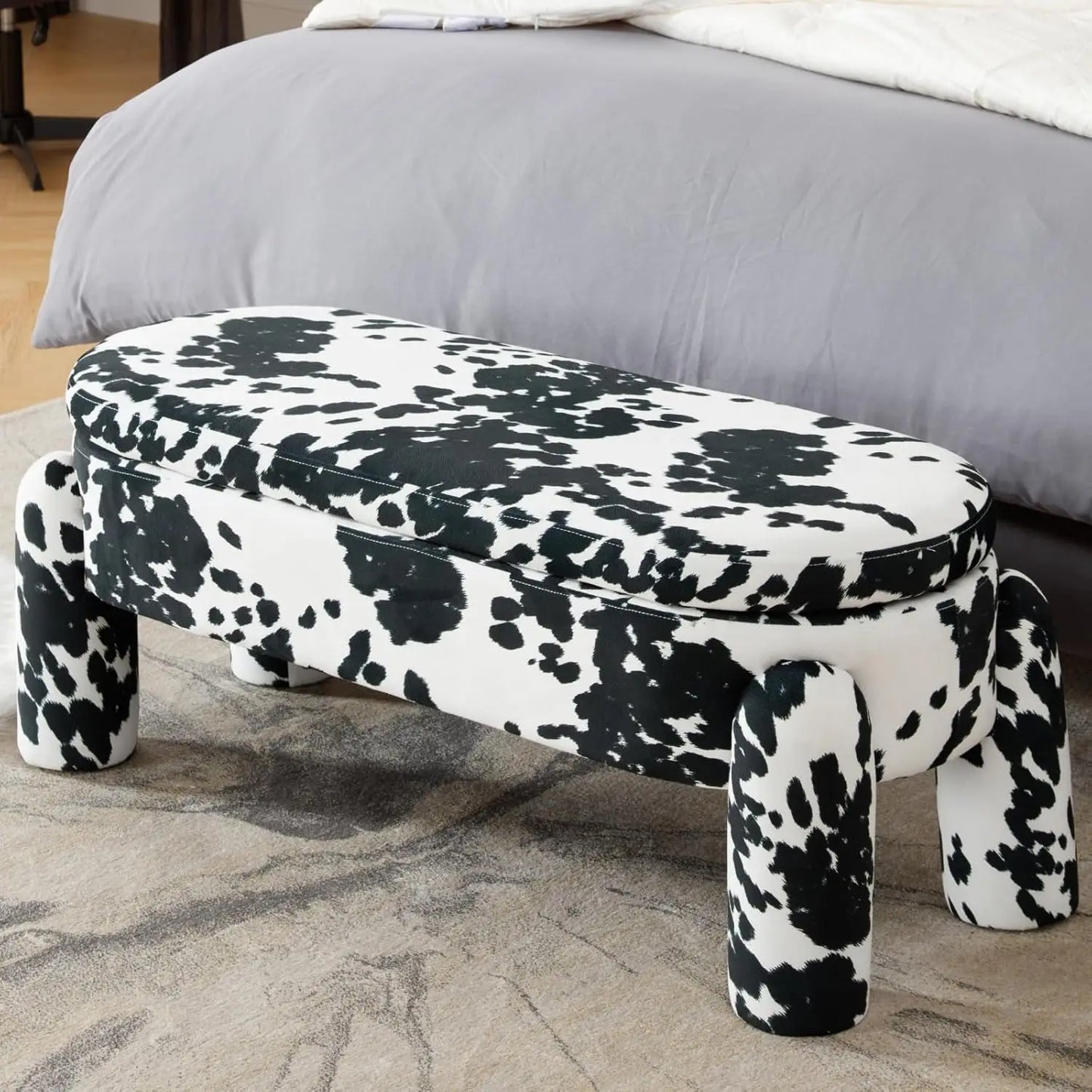 Modern Storage Bench, Upholstered Ottoman Sherpa Fabric