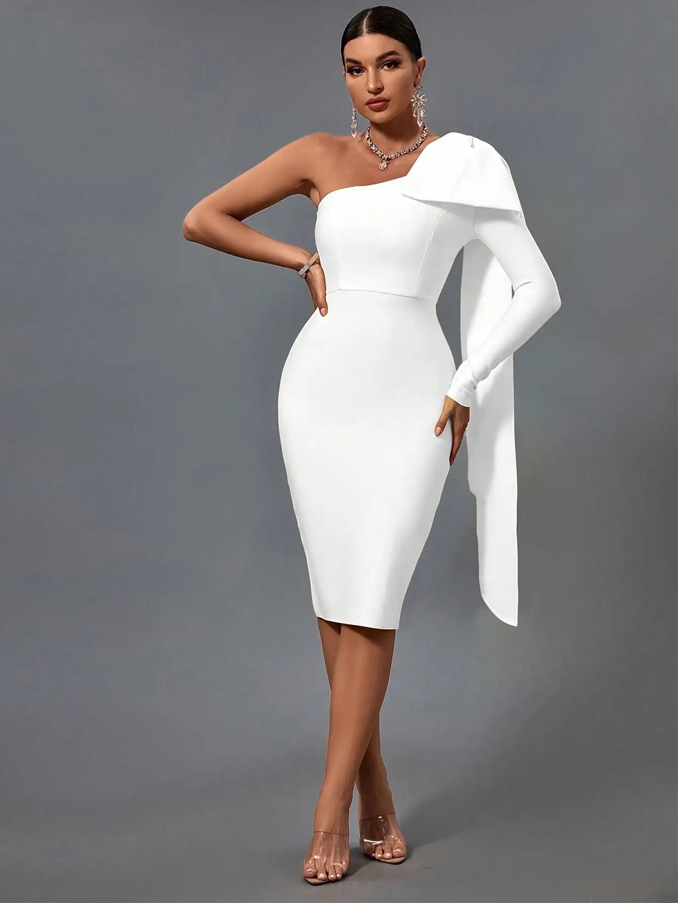 Elegant White One Shoulder Bandage Dress