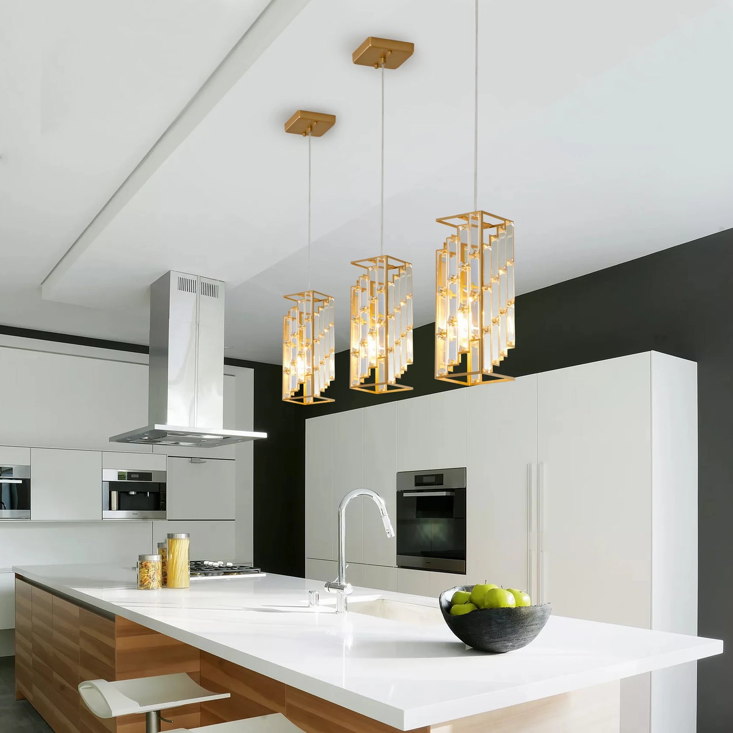 Gold Modern Crystal Pendant Light - 3 Pack