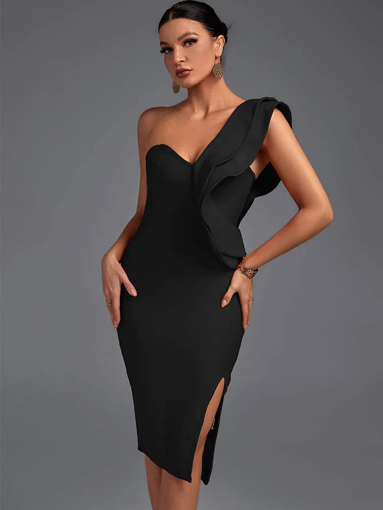 Elegant Bandage Black Bodycon Dress