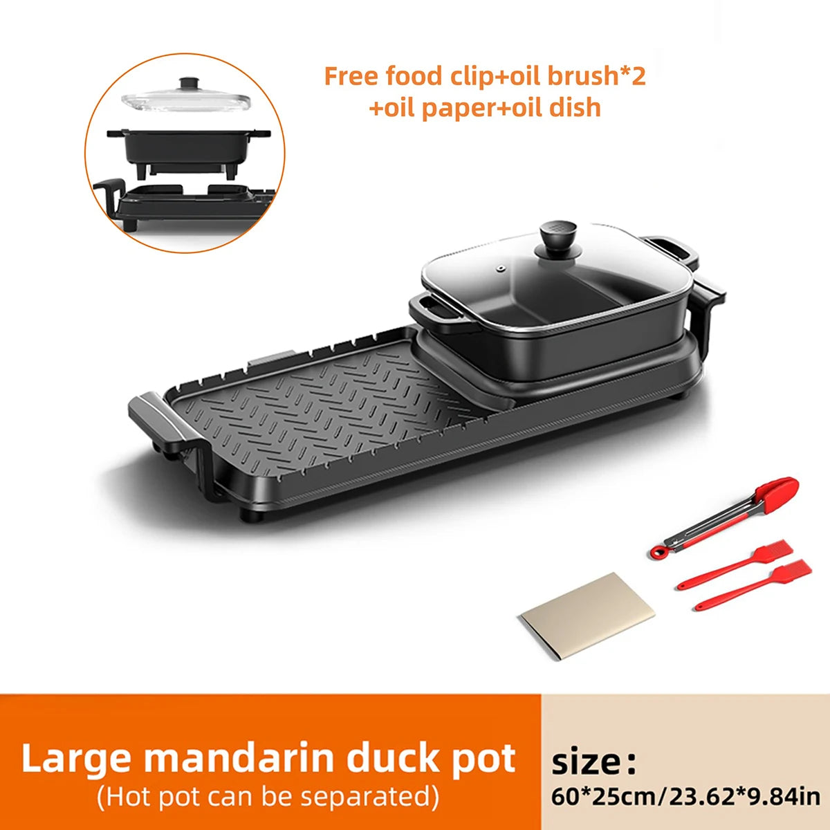 Large Non Stick Hot Pot and Barbecue Dual-purpose Pot