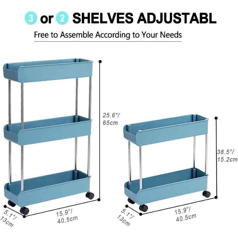 3-Tier Slim Mobile Shelving Unit on Wheels