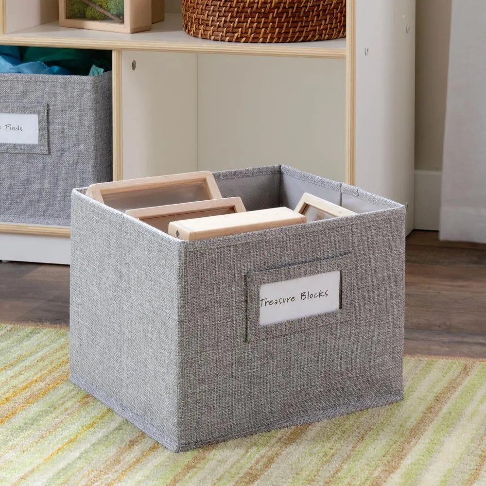 Wooden Bookshelf with 3 Fabric Bins