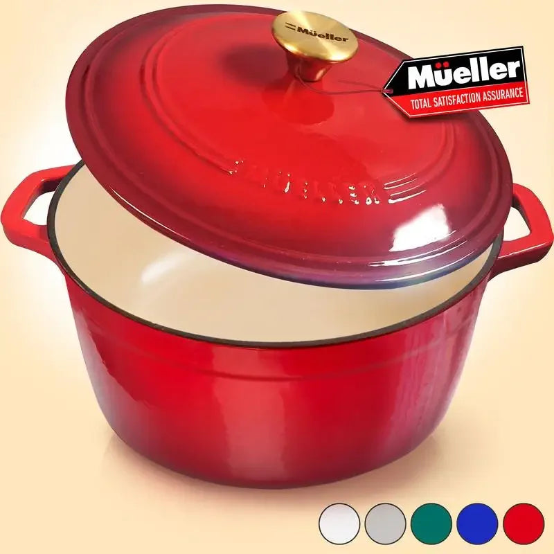 Mueller DuraCast 6 Quart Enameled Cast Iron Dutch Oven Pot and casserole dish with Lid