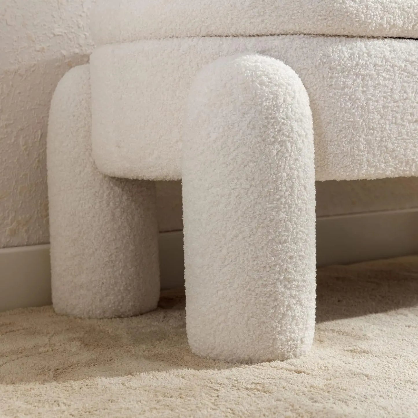 Modern Storage Bench, Upholstered Ottoman Sherpa Fabric