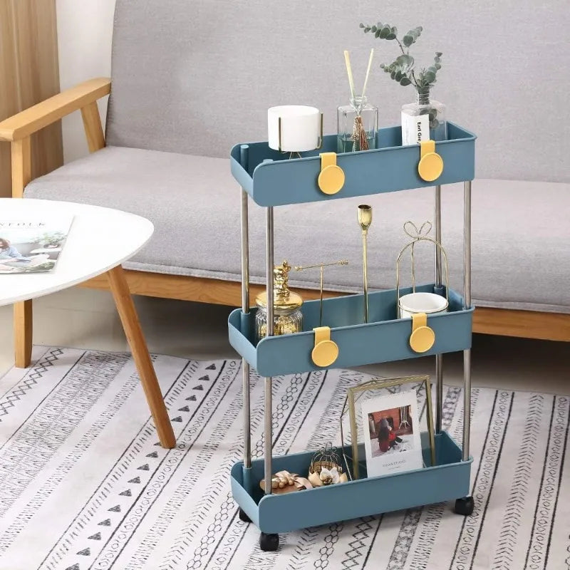 3-Tier Slim Mobile Shelving Unit on Wheels