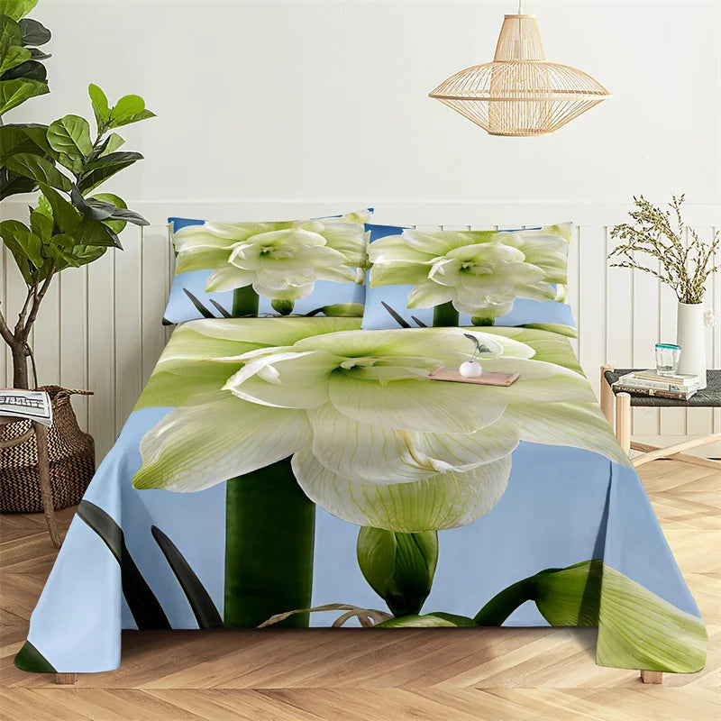 Green Leaf Rose Queen Sheet and Pillowcases Set