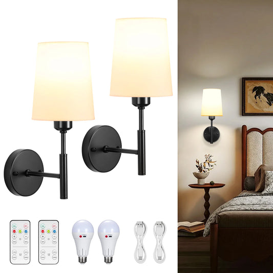 Wireless Dimmable Rechargeable Battery Wall Sconce Set of 2 with Remote