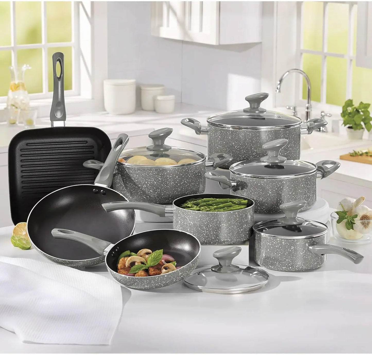 13-Piece Speckled Granite Aluminum Cookware Set, Nonstick