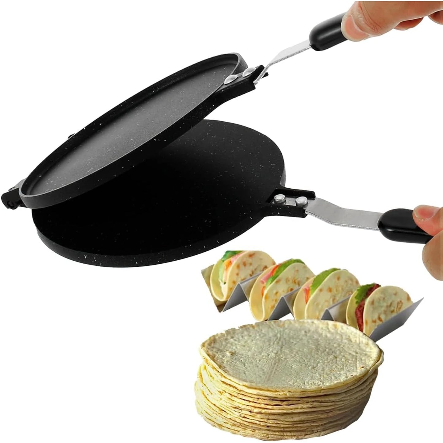 Tortilla Press Pan, Non-Stick Pancake Griddle with Bakelite Handle,