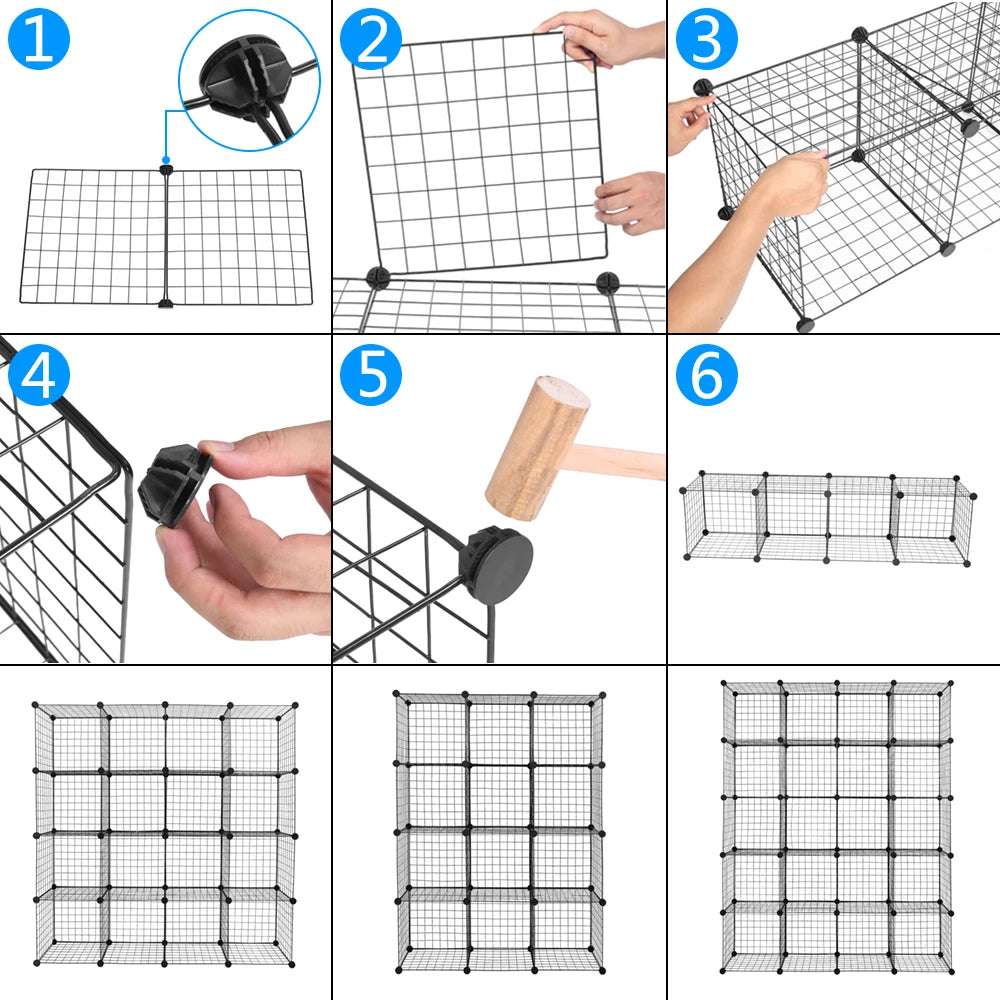 Metal Grid Multifunction Shelving Unit