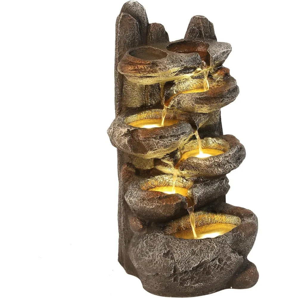 6-Tier Outdoor Cascading Rock Water Fountain