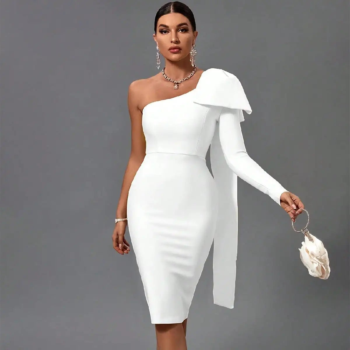 Elegant White One Shoulder Bandage Dress