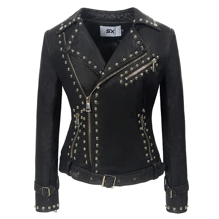 Women's Steampunk Leather Jacket Slim Fit