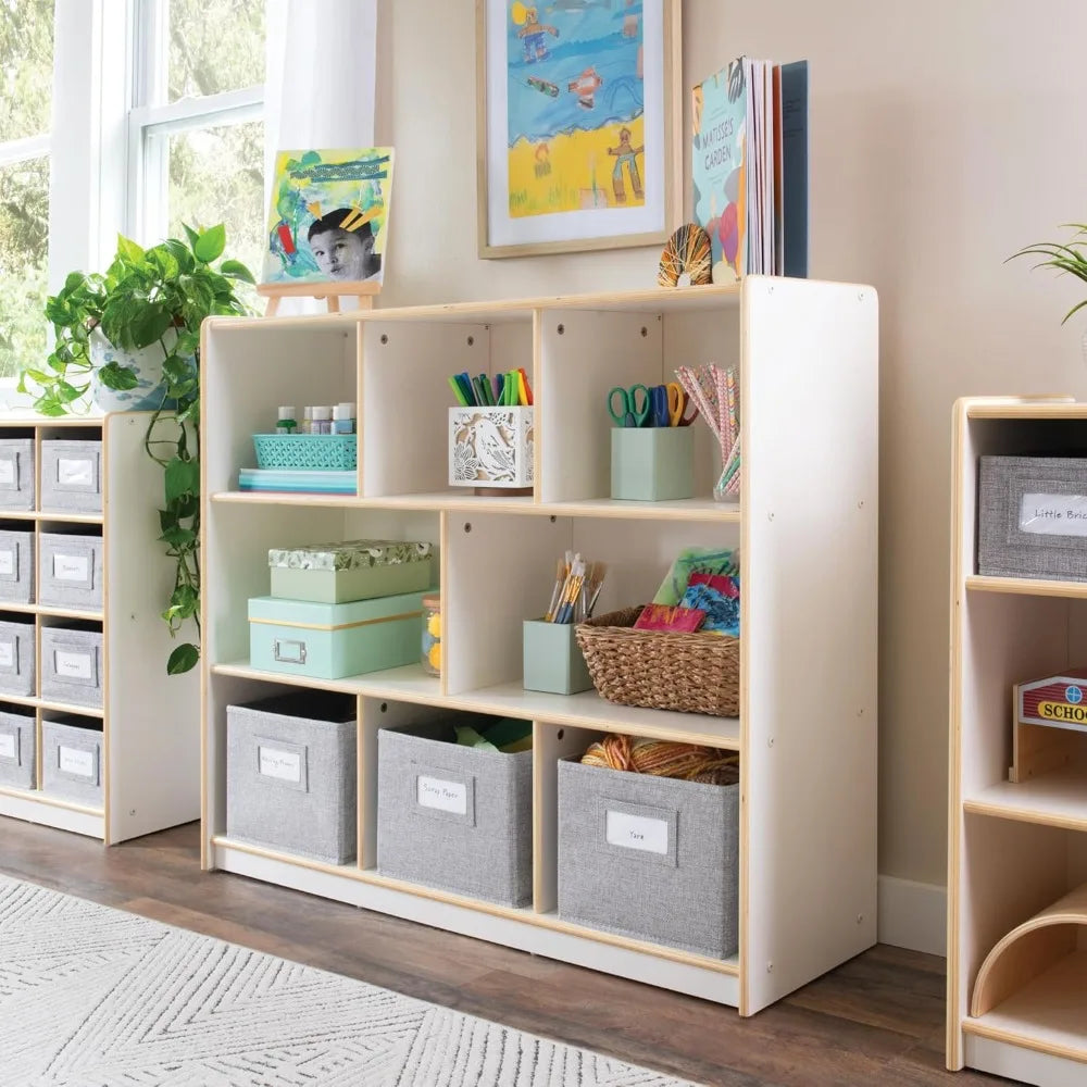 Wooden Bookshelf with 3 Fabric Bins