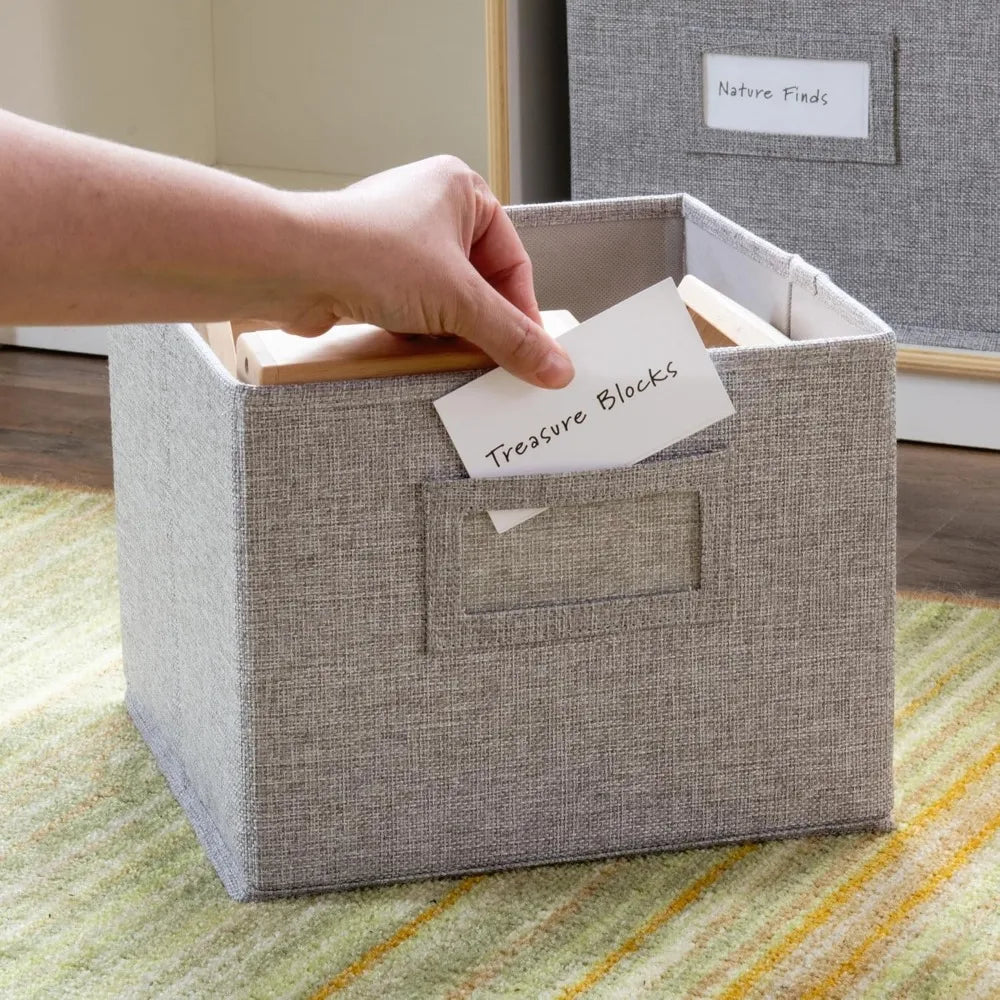 Wooden Bookshelf with 3 Fabric Bins