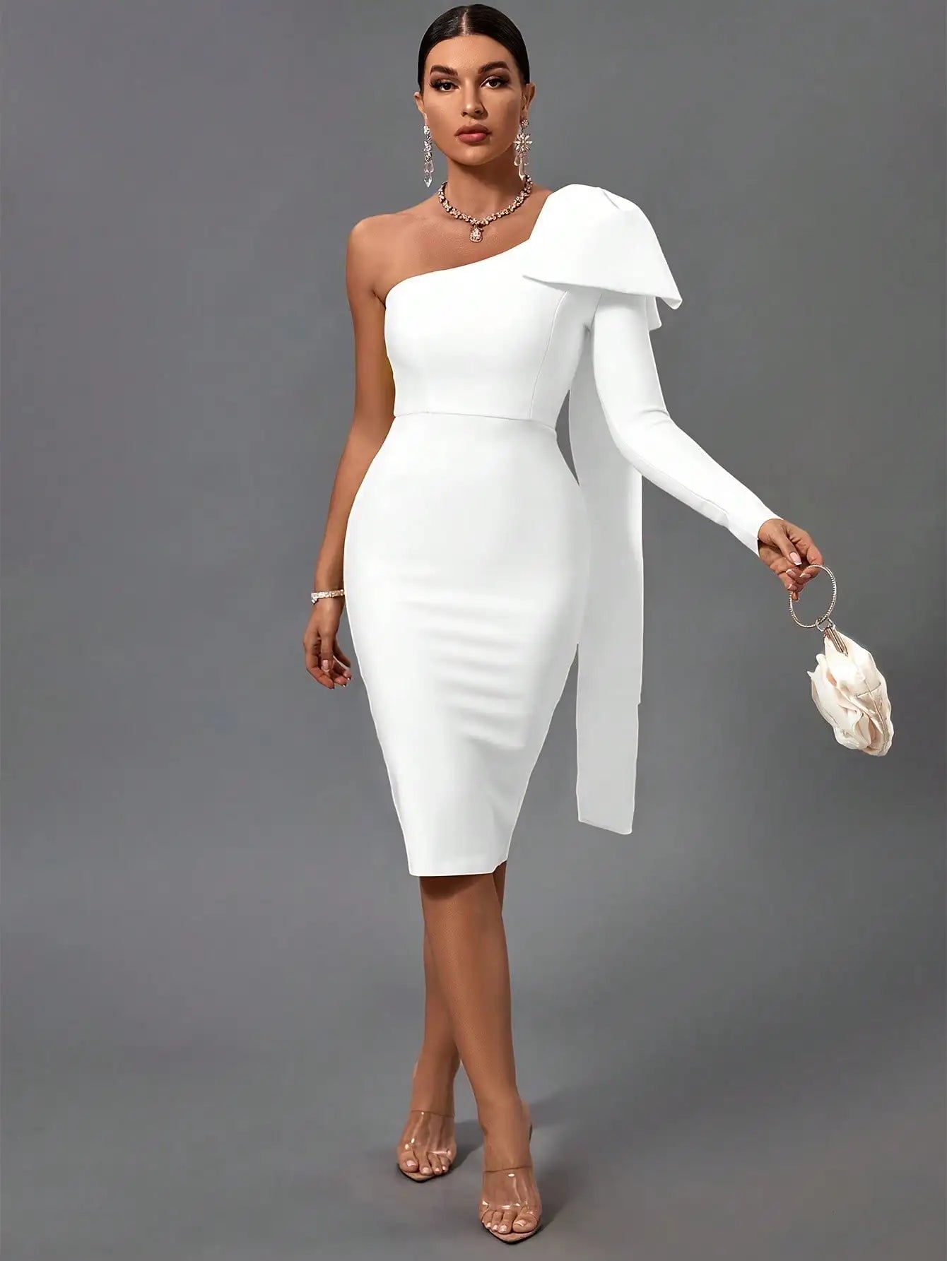 Elegant White One Shoulder Bandage Dress