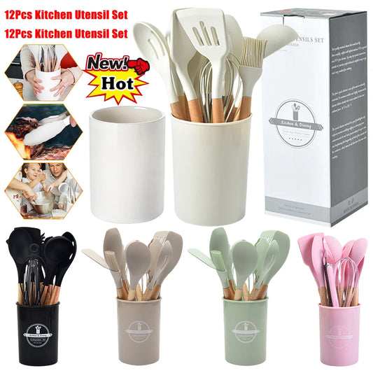 12Pcs Kitchen Utensil Sets Silicone Non-Stick Cookware