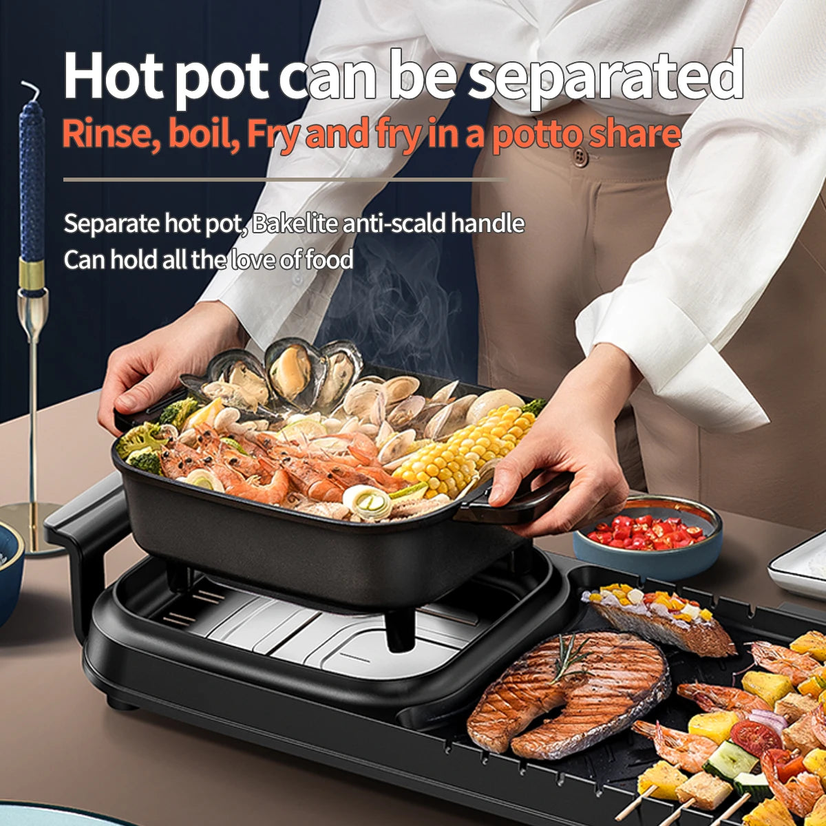 Large Non Stick Hot Pot and Barbecue Dual-purpose Pot