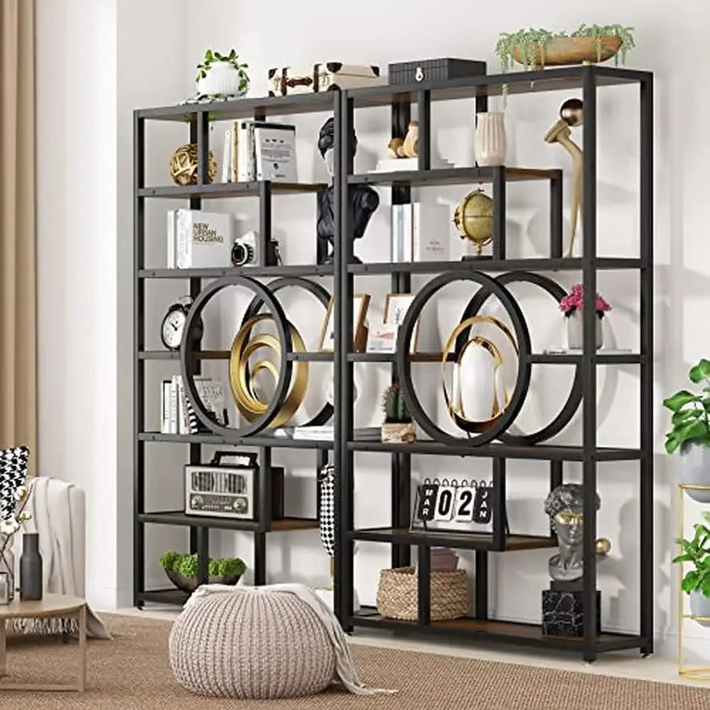 8-Tier Industrial Geometric Bookshelf with 11 Open Shelving Units