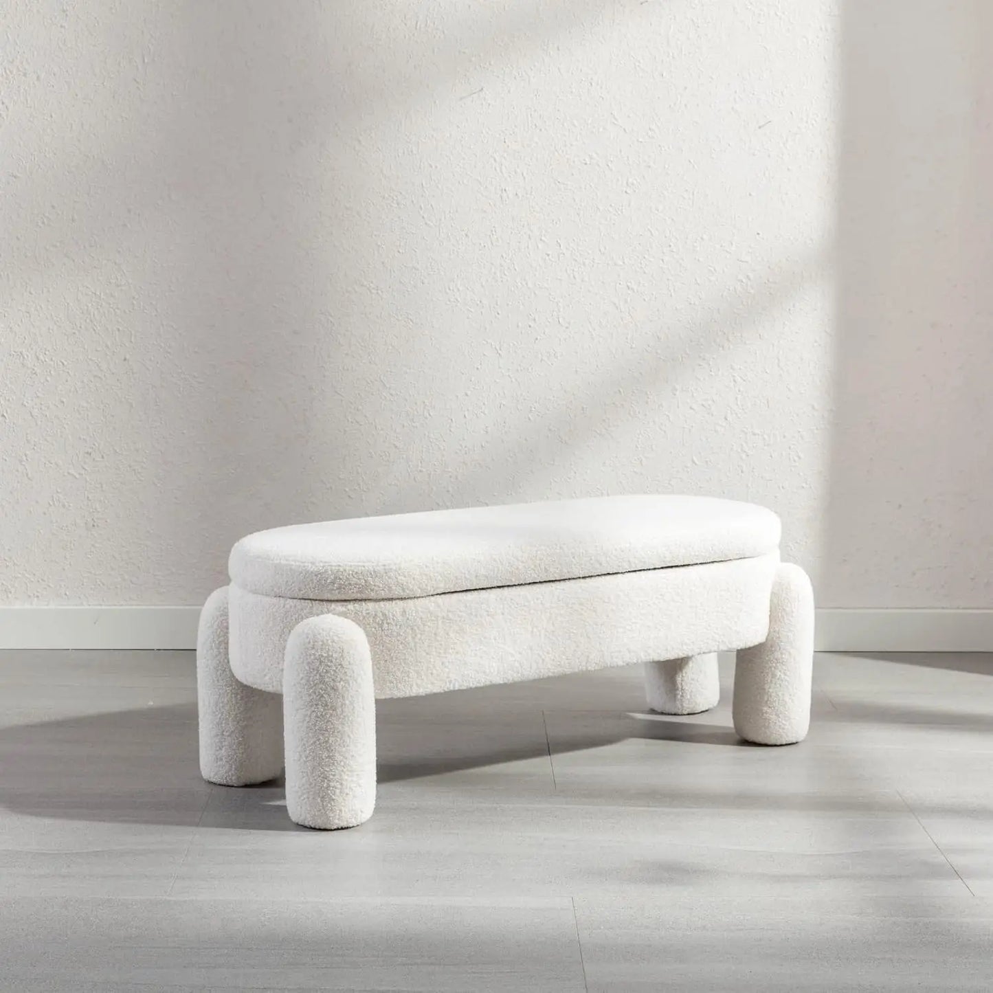 Modern Storage Bench, Upholstered Ottoman Sherpa Fabric