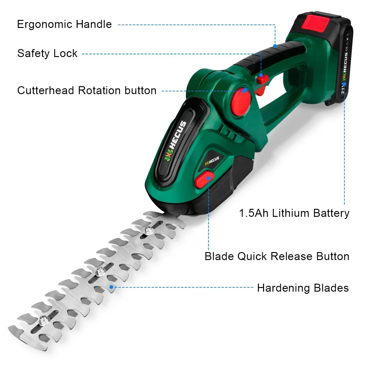 Hecus 2 IN 1 Cordless Electric Hedge Trimmer