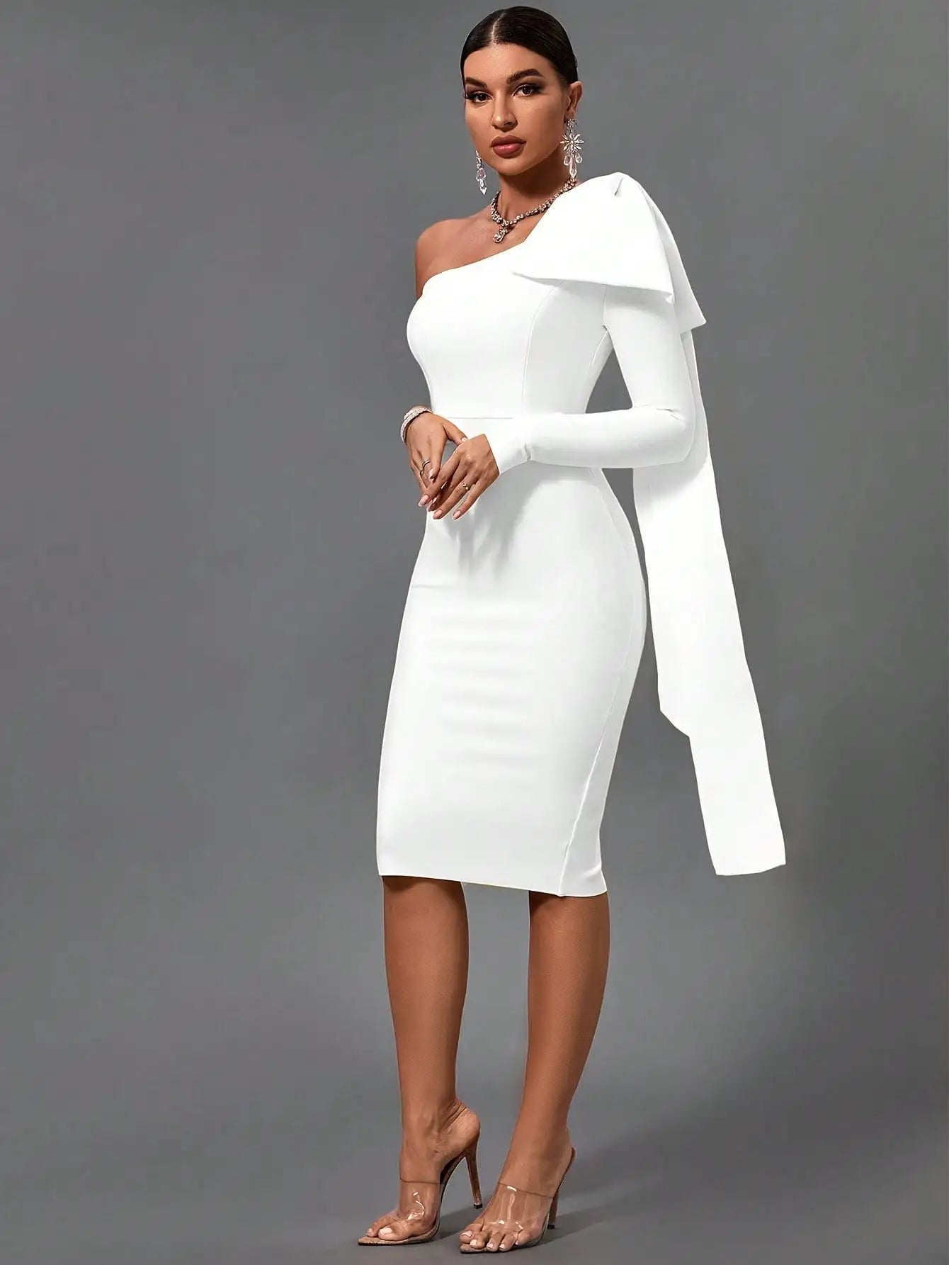 Elegant White One Shoulder Bandage Dress