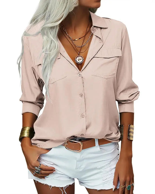 Long Sleeves Button Down Lapel Blouse