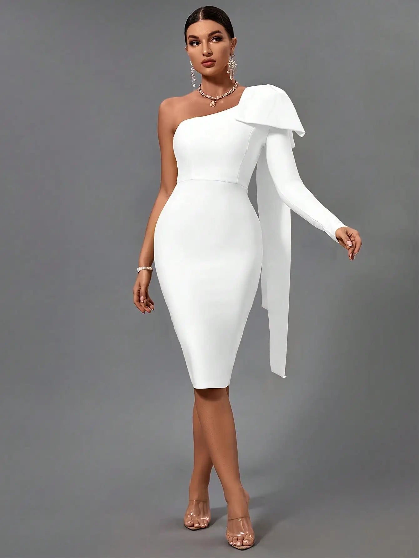 Elegant White One Shoulder Bandage Dress