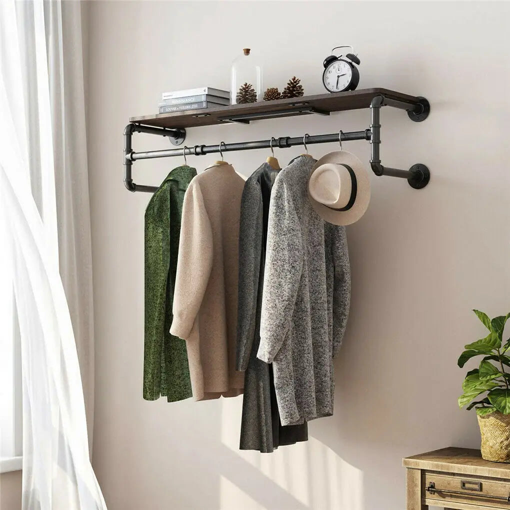 Industrial Pipe Clothes Rack with Top Shelf