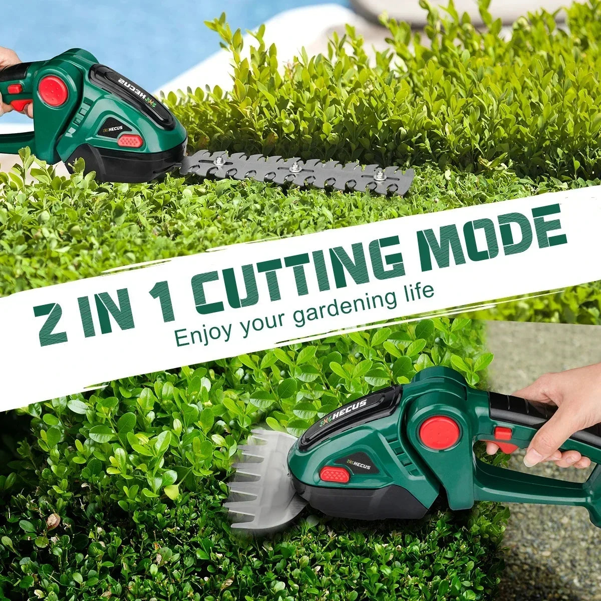 Hecus 2 IN 1 Cordless Electric Hedge Trimmer