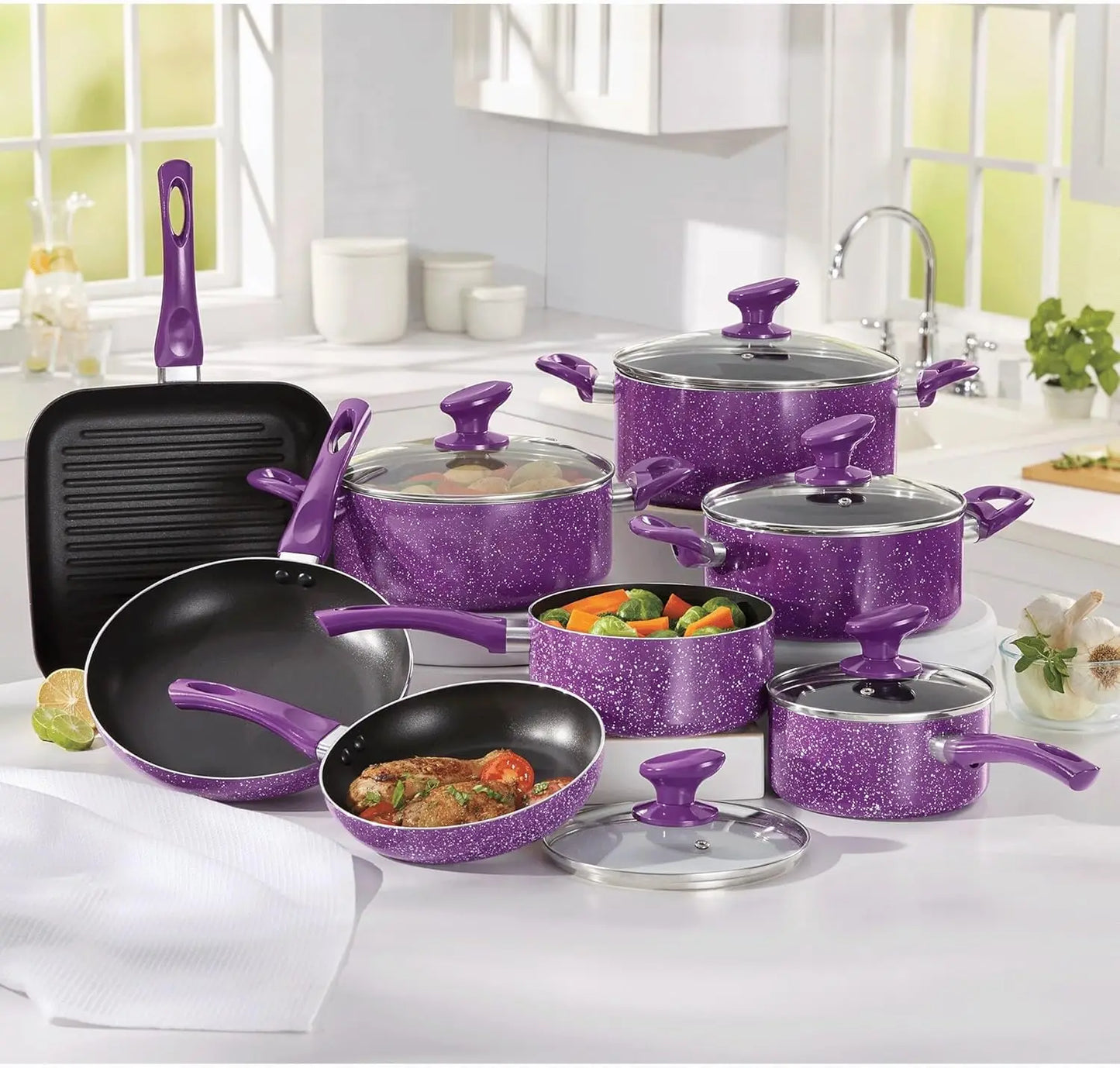 13-Piece Speckled Granite Aluminum Cookware Set, Nonstick