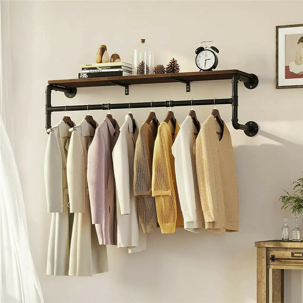 Industrial Pipe Clothes Rack with Top Shelf