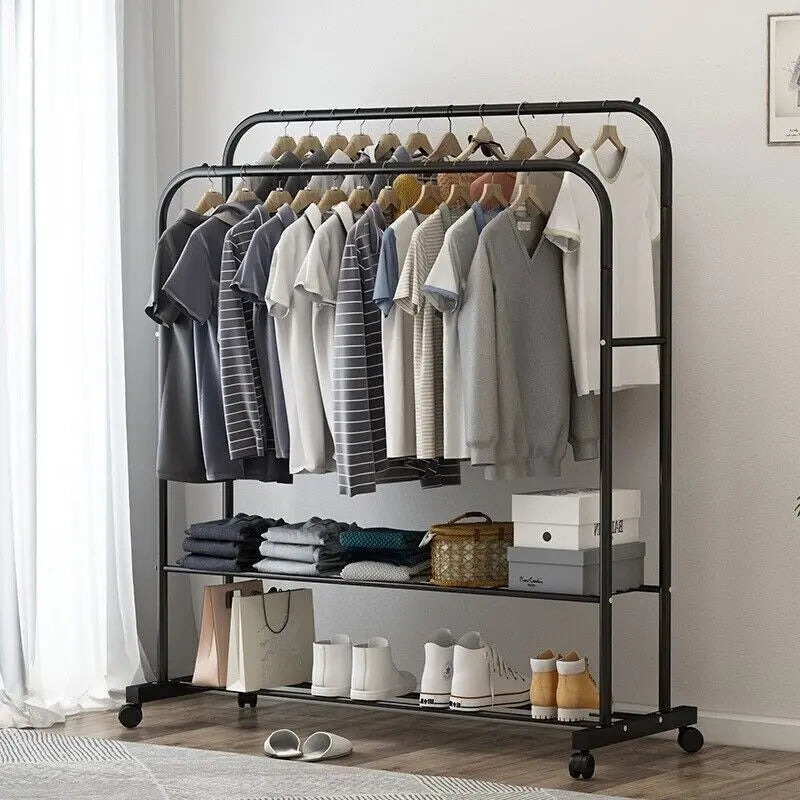 Double Clothes Heavy Metal Rail Hanging Rack