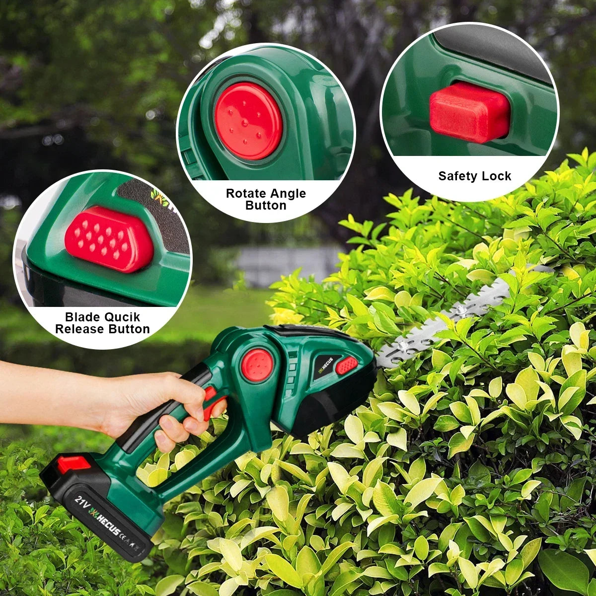 Hecus 2 IN 1 Cordless Electric Hedge Trimmer