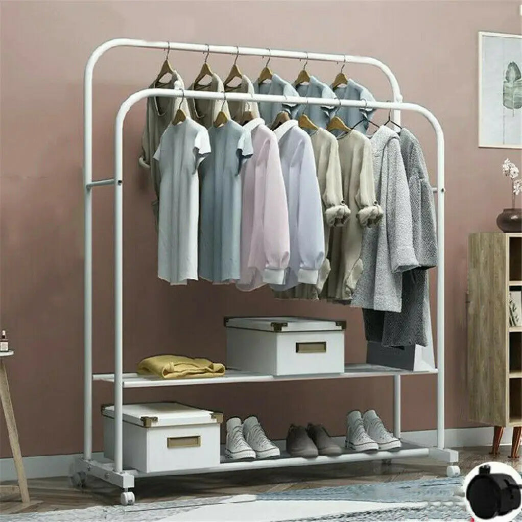 Double Clothes Heavy Metal Rail Hanging Rack