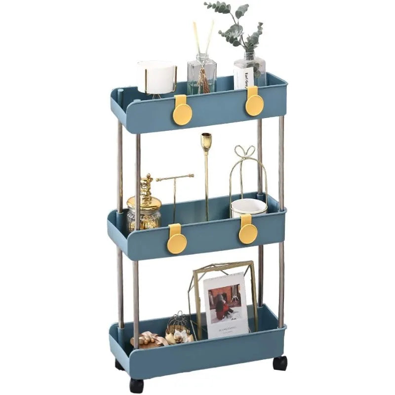 3-Tier Slim Mobile Shelving Unit on Wheels