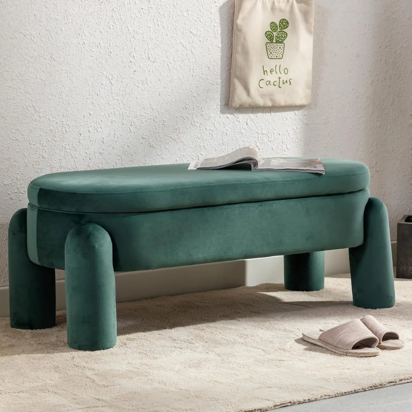 Modern Storage Bench, Upholstered Ottoman Sherpa Fabric