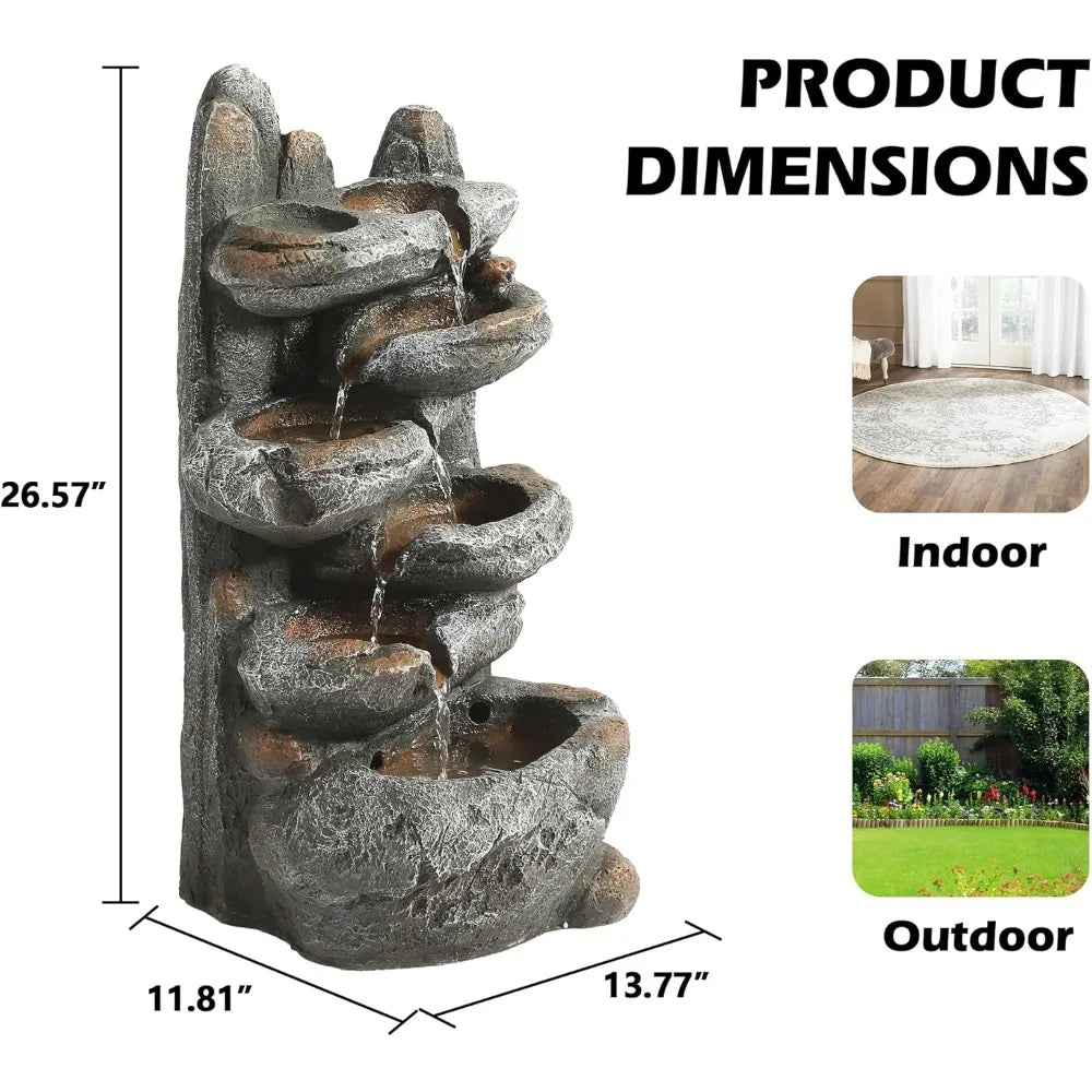 6-Tier Outdoor Cascading Rock Water Fountain