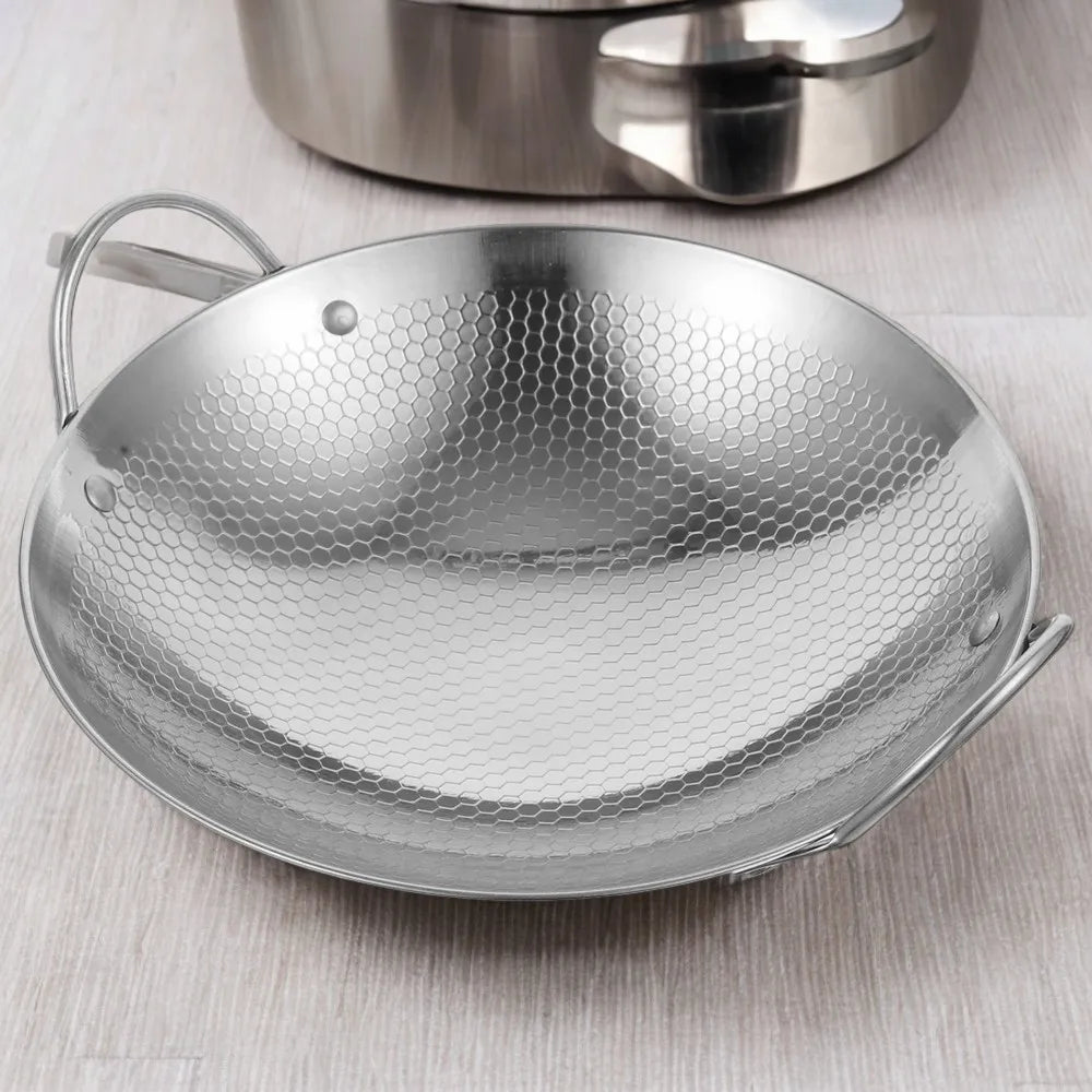 Stainless Steel Small Frying Pan Cooking Pot Durable wok with Handle,